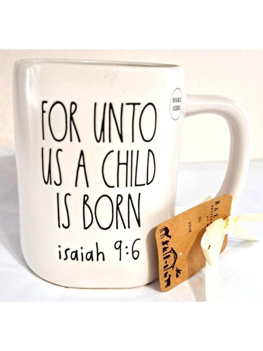 Rae Dunn Artisan Collection/Magenta "Unto Us a Child is Born" White Mug New Tags